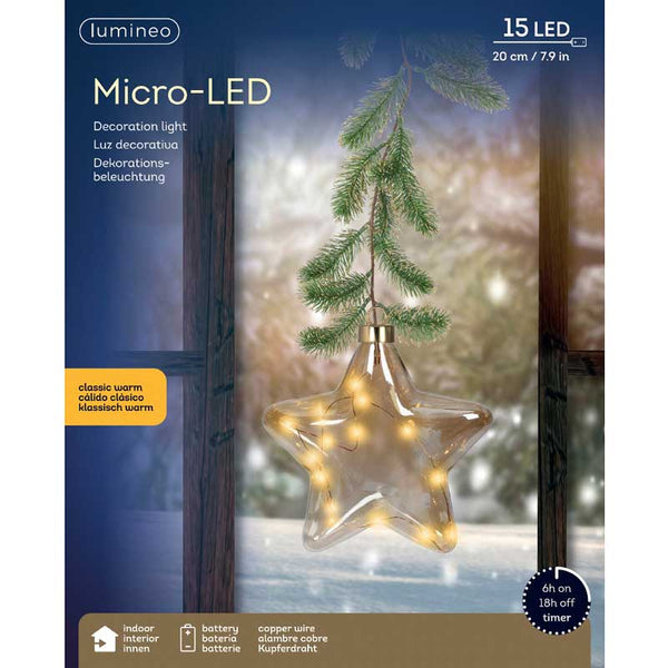Lumineo Micro LED Hanging Amber Star with Faux Foliage image 1