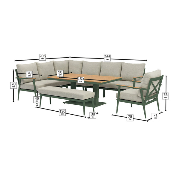 Bramblecrest RHS Wisley L-Shaped Corner Sofa Set in Sage with Rectangular Height Adjustable Table, Long Right image 6