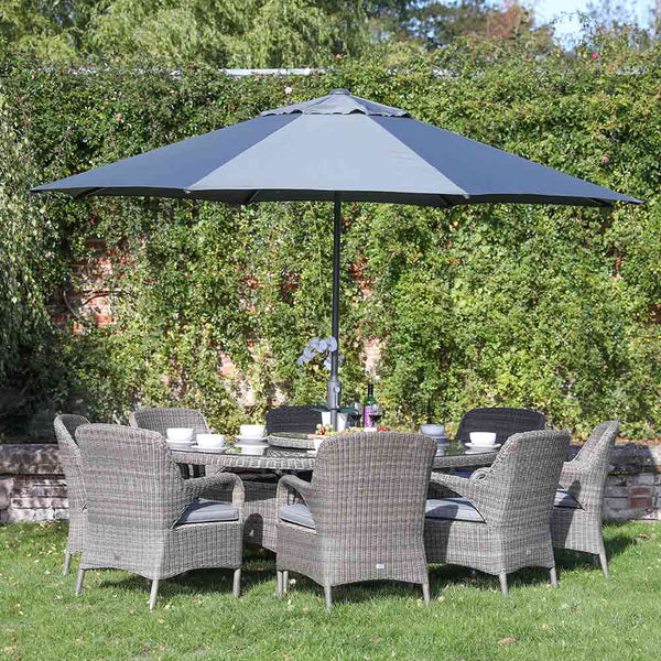 Supremo Verona 8 Seat Dining Set with Elliptical Table, Lazy Susan, 3.5m Parasol & Base image 2