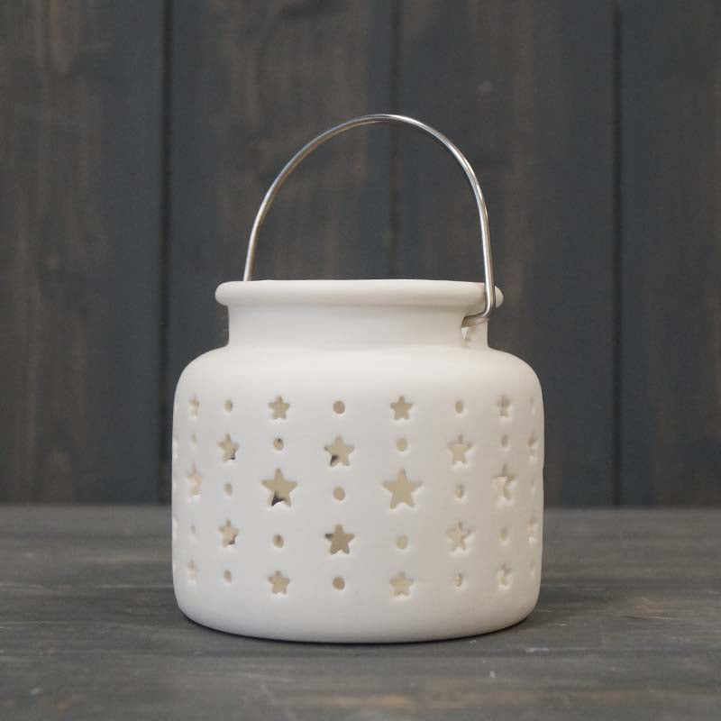 Satchville White Ceramic Tealight Holder with Star Design image 0