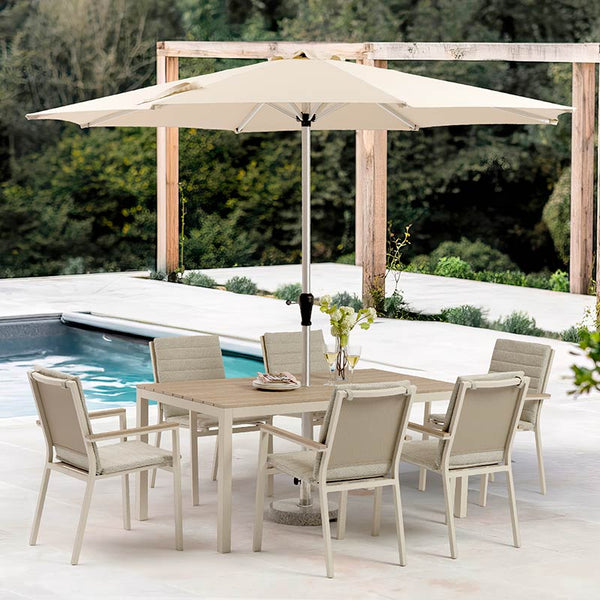 Bramblecrest Zurich 6 Seat Dining Set in Mocha with Rectangular Table, 3m Parasol & Base image 0