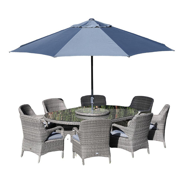 Supremo Verona 8 Seat Dining Set with Elliptical Table, Lazy Susan, 3.5m Parasol & Base image 8