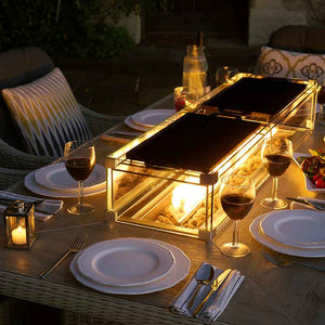 Bramblecrest Monterey 6 Seat Garden Dining Set in Dove Grey with Rectangular Firepit Table image 1