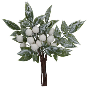 Gisela Graham Frosted Leaf & White Berry Picks image 0