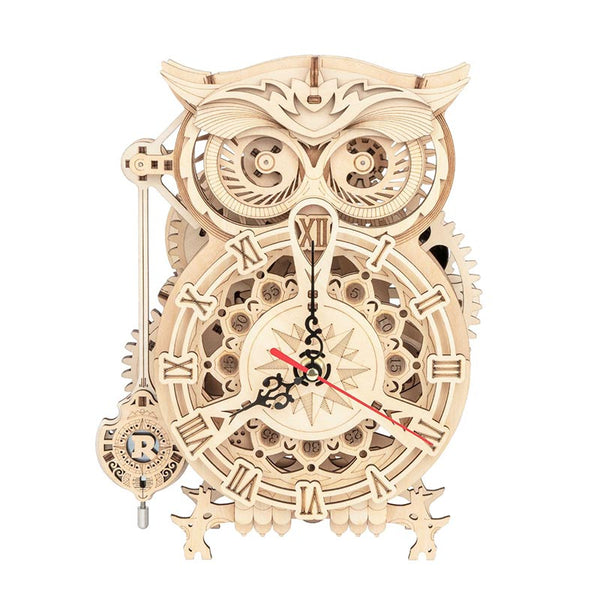 Robotime Owl Clock Mechanical Gears 3D Wooden Puzzle image 0