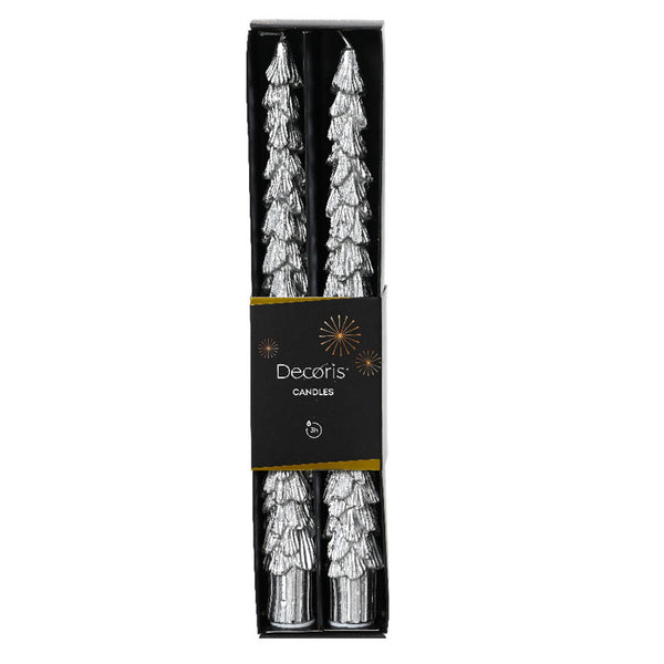 Decoris Silver Tree Dinner Candles (Pack of 2) image 1