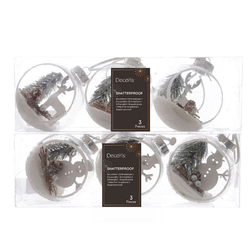 Decoris Shatterproof Transparent Bauble with Landscape - Pack of 3 (Assorted Designs) image 0