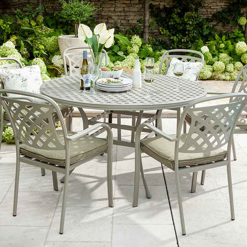 Hartman Berkeley 6 Seat Outdoor Dining Set in Maize with Round Table, Parasol & Base image 0