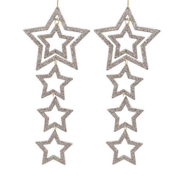Decoris Hanging Glitter Star Decoration (Pack of 2) - Champagne image