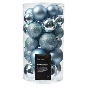 Decoris Shatterproof Baubles in Blue Ice (Pack of 30) image 0