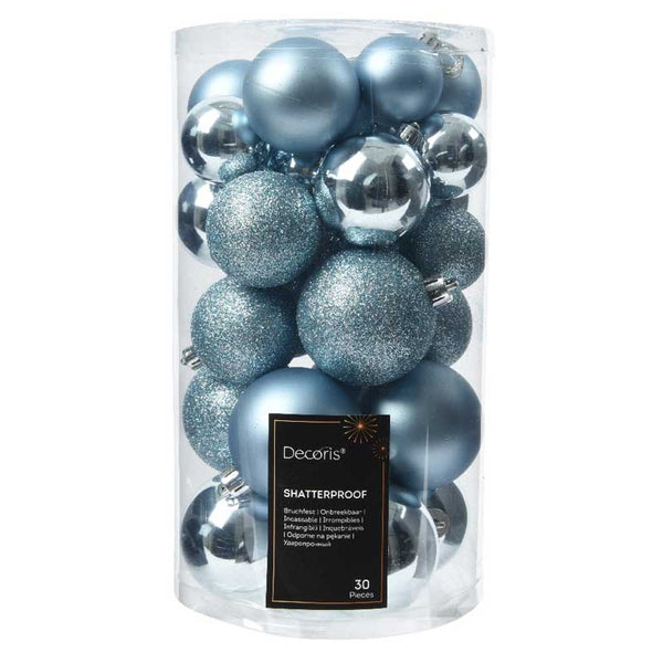 Decoris Shatterproof Baubles in Blue Ice (Pack of 30) image 0