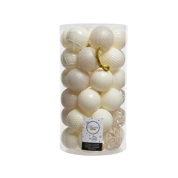 Decoris Shatterproof Baubles in Wool White (Pack of 37) image 0