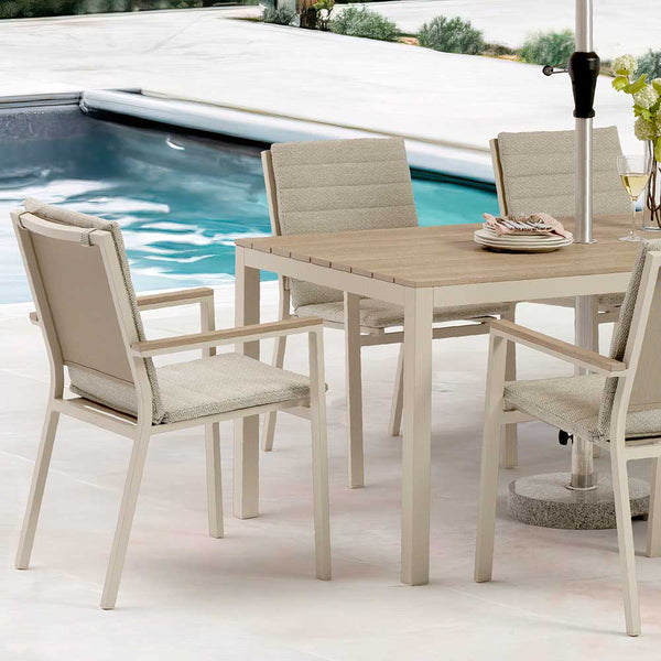 Bramblecrest Zurich 6 Seat Dining Set in Mocha with Rectangular Table, 3m Parasol & Base image 1