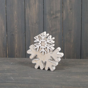 Satchville Whitewashed Wooden Snowflake - Small image