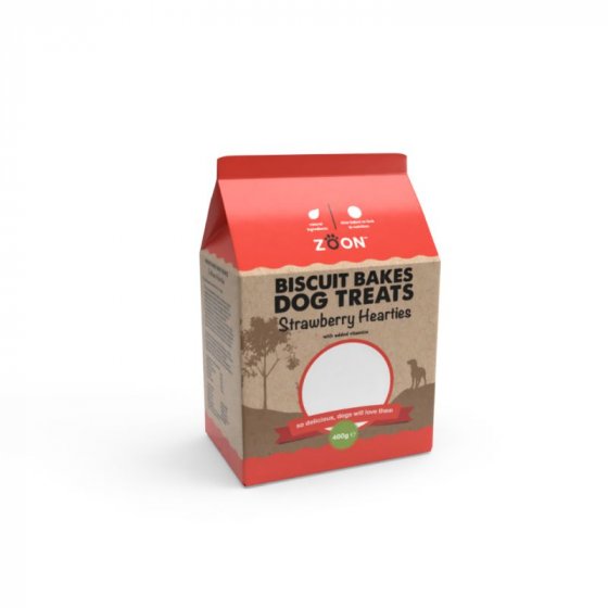 Zoon Biscuit Bakes Strawberry Hearties Dog Treats (400g) image 0
