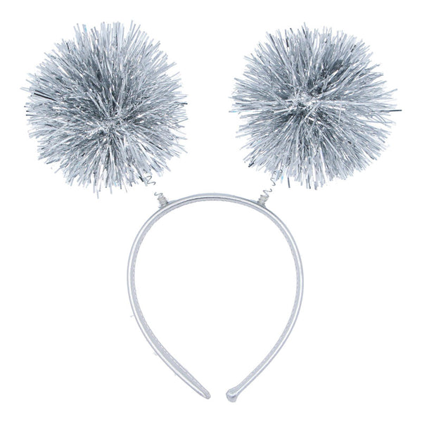 Gisela Graham Silver Tinsel Pompom Headband image 0