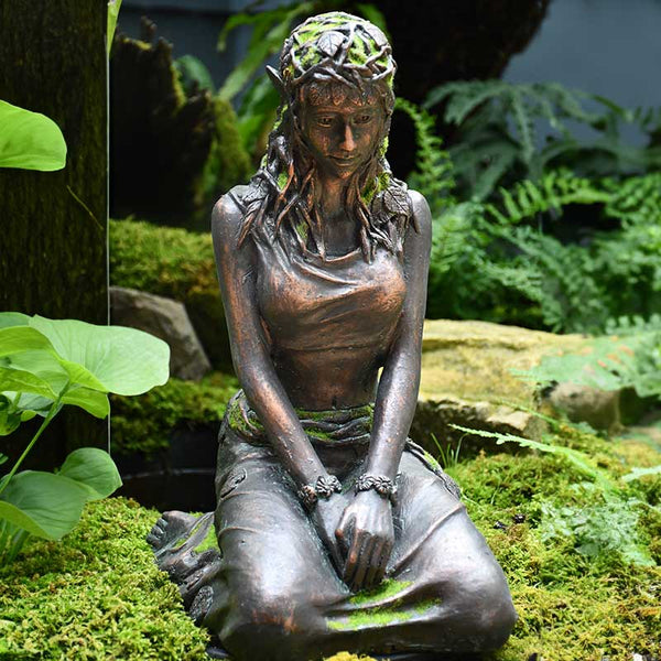 Home & Garden UK Elf Kneeling Garden Statue with Green Flock image 0