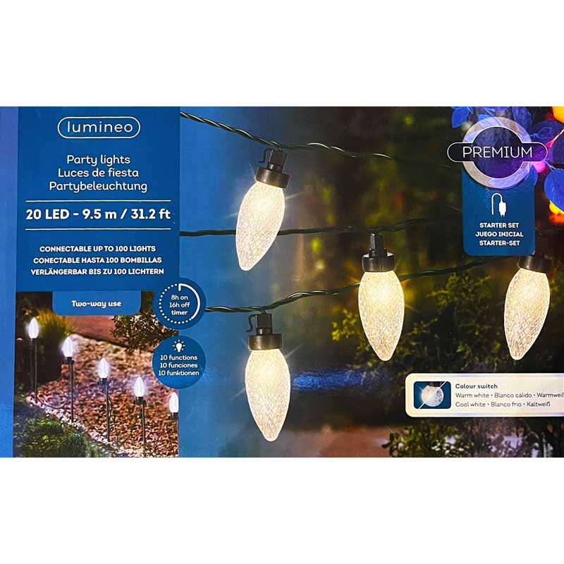 Lumineo 20 LED Colour Switch Party Lights - Warm / Cool White image 0