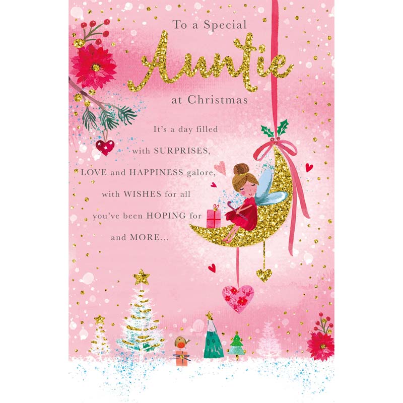 Words N Wishes Cute Fairy Sat On Moon Christmas Card image 0