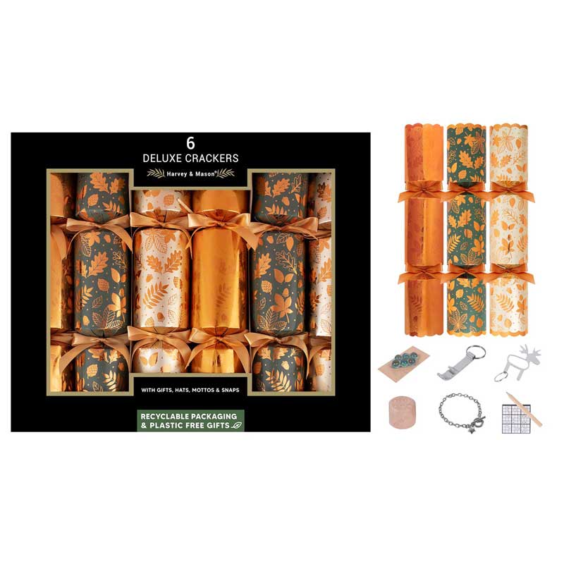 Harvey &amp; Mason 6 Deluxe Copper Acorn Christmas Crackers image 0