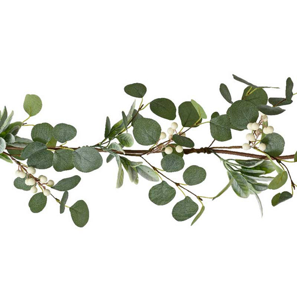 Everlands Green Leaf &amp; White Berry Garland image 0