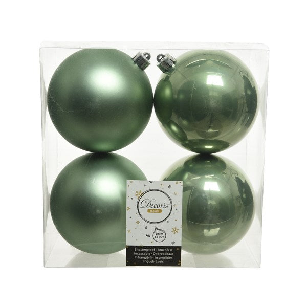 Decoris Shatterproof Baubles in Sage Green (Pack of 4) image 0
