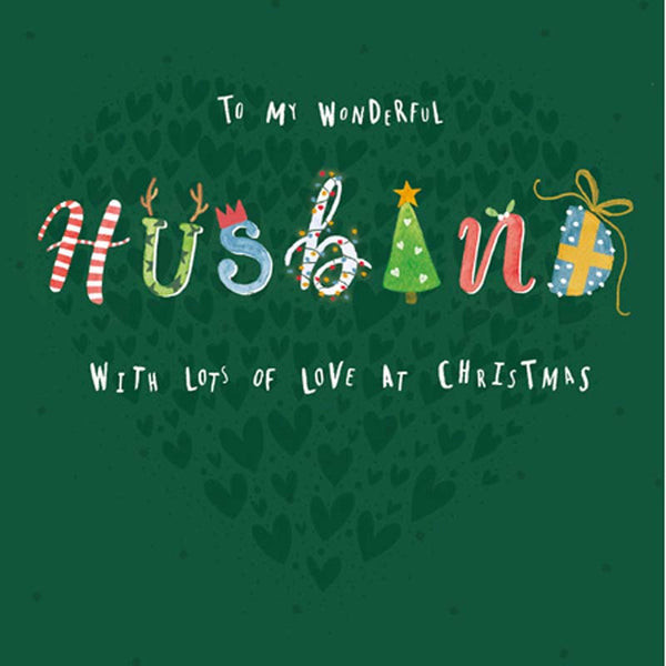 Woodmansterne Wonderful Husband Green Christmas Card image 0