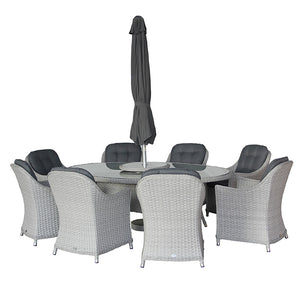 Bramblecrest Wentworth 8 Seat Outdoor Dining Set in Pewter Rattan with Elliptical Table, Lazy Susan, 3m Parasol &amp; 15kg Base image 6