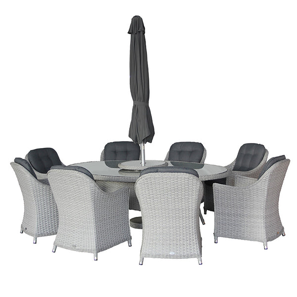 Bramblecrest Wentworth 8 Seat Outdoor Dining Set in Pewter Rattan with Elliptical Table, Lazy Susan, 3m Parasol &amp; 15kg Base image 6