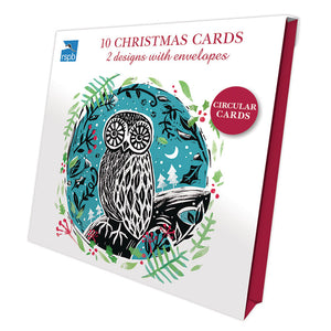 RSPB Luxury Circular Christmas Cards - Linocut Scene (Pack of 10) image 0