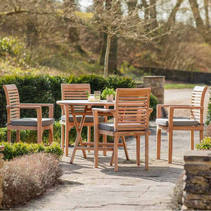 Bramblecrest Richmond 4 Seat Wooden Dining Set with Round Table, 2.5m Parasol & Base image 1