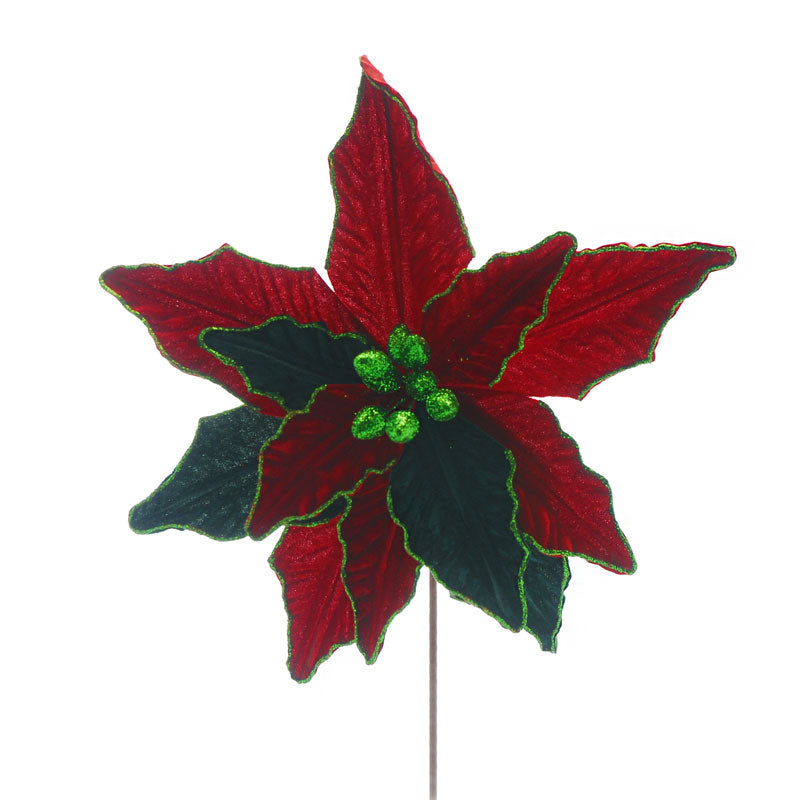 Festive Red & Rich Green Poinsettia Stem (52cm) image 0