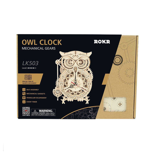 Robotime Owl Clock Mechanical Gears 3D Wooden Puzzle image 4