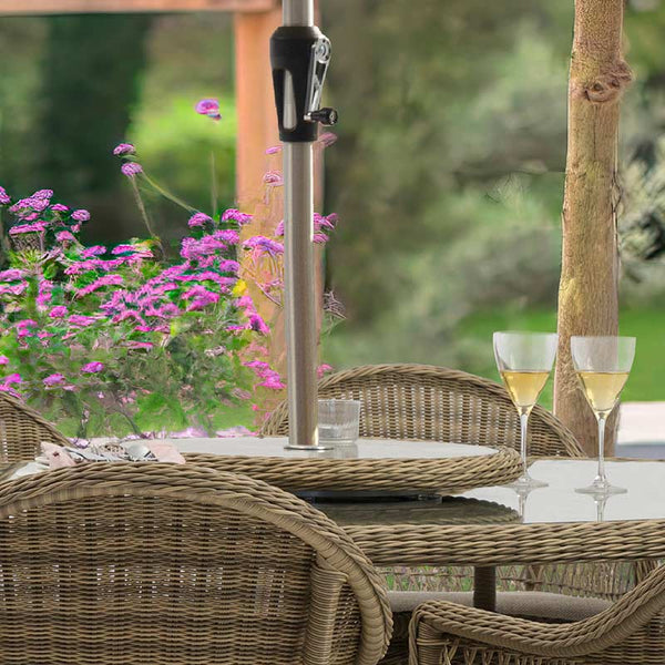 Bramblecrest RHS Rosemoor Rattan 8 Seat Elliptical Outdoor Dining Set with Lazy Susan, 3m Parasol &amp; Base image 3