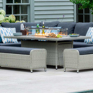 Bramblecrest Monterey L-Shape Corner Sofa Set in Dove Grey Rattan with Rectangular Firepit Table image 2