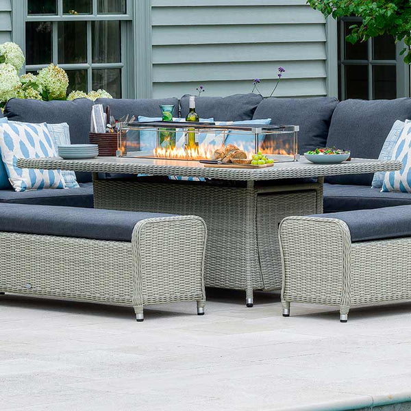 Bramblecrest Monterey L-Shape Corner Sofa Set in Dove Grey Rattan with Rectangular Firepit Table image 2