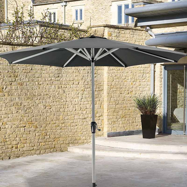 Bramblecrest 3m Round Brushed Aluminium Crank Handle Parasol, Grey image 0