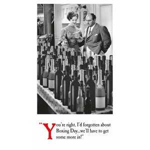 Emotional Rescue Man & Woman Counting Wine Bottles Christmas Card image 0