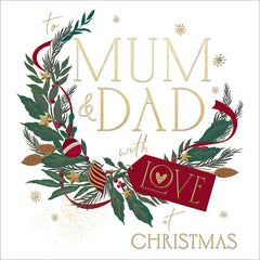 Woodmansterne Festive Wreath Mum & Dad Christmas Card image 0