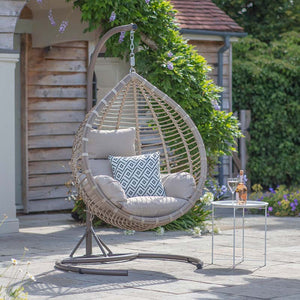 Bramblecrest Chedworth Single Tulip Open Weave Hanging Egg Chair Cocoon in Sandstone Rattan image 2