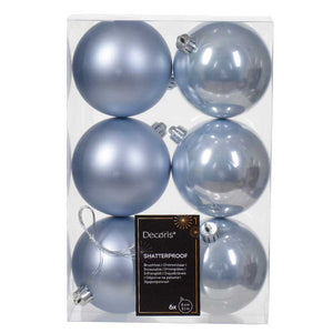 Decoris Shatterproof Baubles in Hazy Blue (Pack of 6) image 0