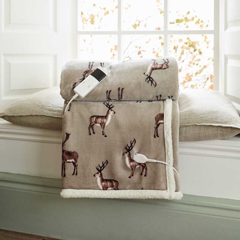 Deyongs Heated Sherpa Throw - Sterling Stag image 0