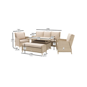 Bramblecrest Somerford Rattan Reclining 3-Seater Sofa &amp; Armchairs Set with Bench &amp; Rectangular Dual Height Table image 8