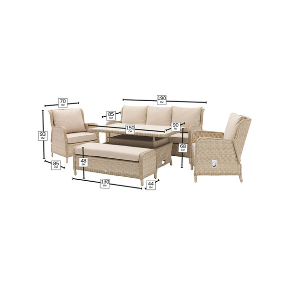 Bramblecrest Somerford Rattan Reclining 3-Seater Sofa &amp; Armchairs Set with Bench &amp; Rectangular Dual Height Table image 8