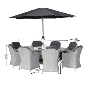 Bramblecrest Wentworth 8 Seat Outdoor Dining Set in Pewter Rattan with Elliptical Table, Lazy Susan, 3m Parasol &amp; 15kg Base image 7