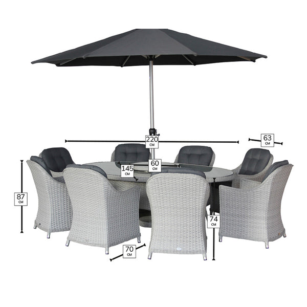 Bramblecrest Wentworth 8 Seat Outdoor Dining Set in Pewter Rattan with Elliptical Table, Lazy Susan, 3m Parasol &amp; 15kg Base image 7