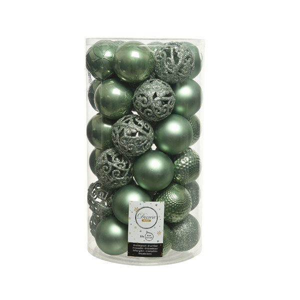 Decoris Shatterproof Baubles in Sage Green (Pack of 37) image 0