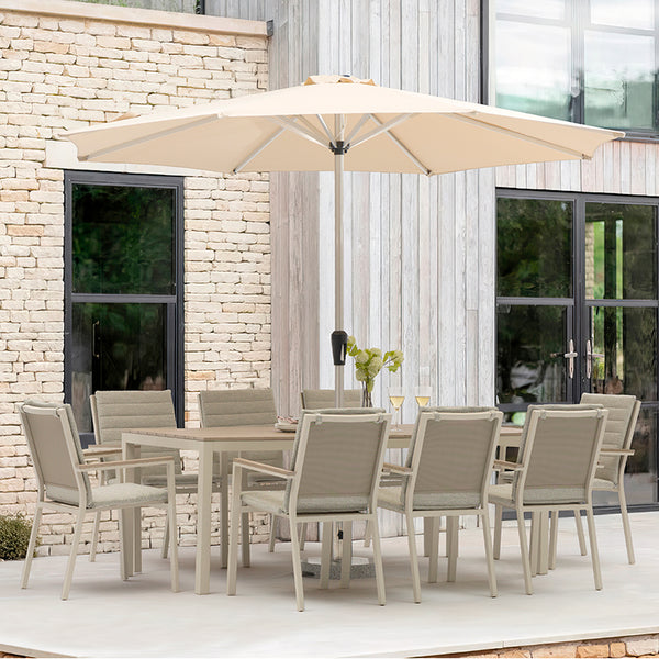 Bramblecrest Zurich 8 Seat Rectangular Dining Set in Mocha with Parasol & Base image 0