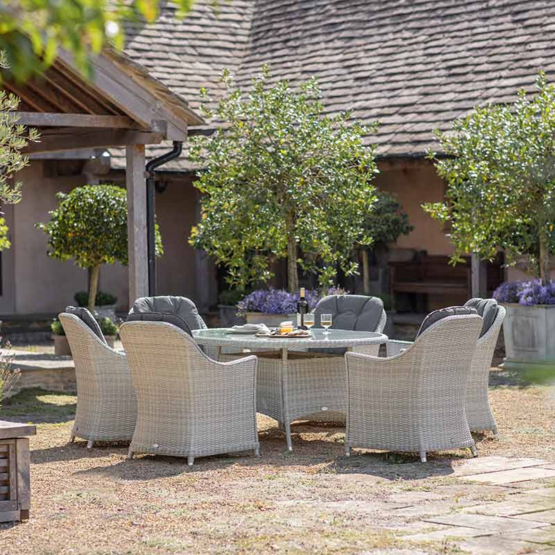 Bramblecrest Monterey 6 Seat Garden Dining Set in Dove Grey with Elliptical Table, Parasol & Base image 0