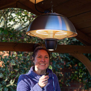 La Hacienda Silver Hanging Mushroom Heater with LED and Remote Control image 0